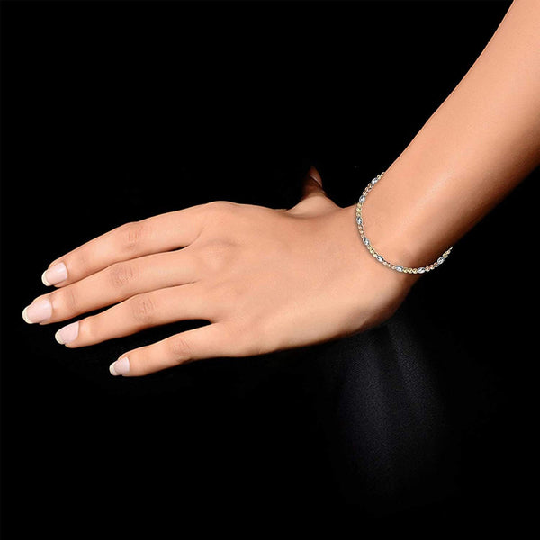 925 Sterling Silver Diamond-Cut Two Tone Beaded Bangle for Teen Women