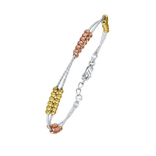 925 Sterling Silver Diamond-Cut Beaded Bracelet for Women
