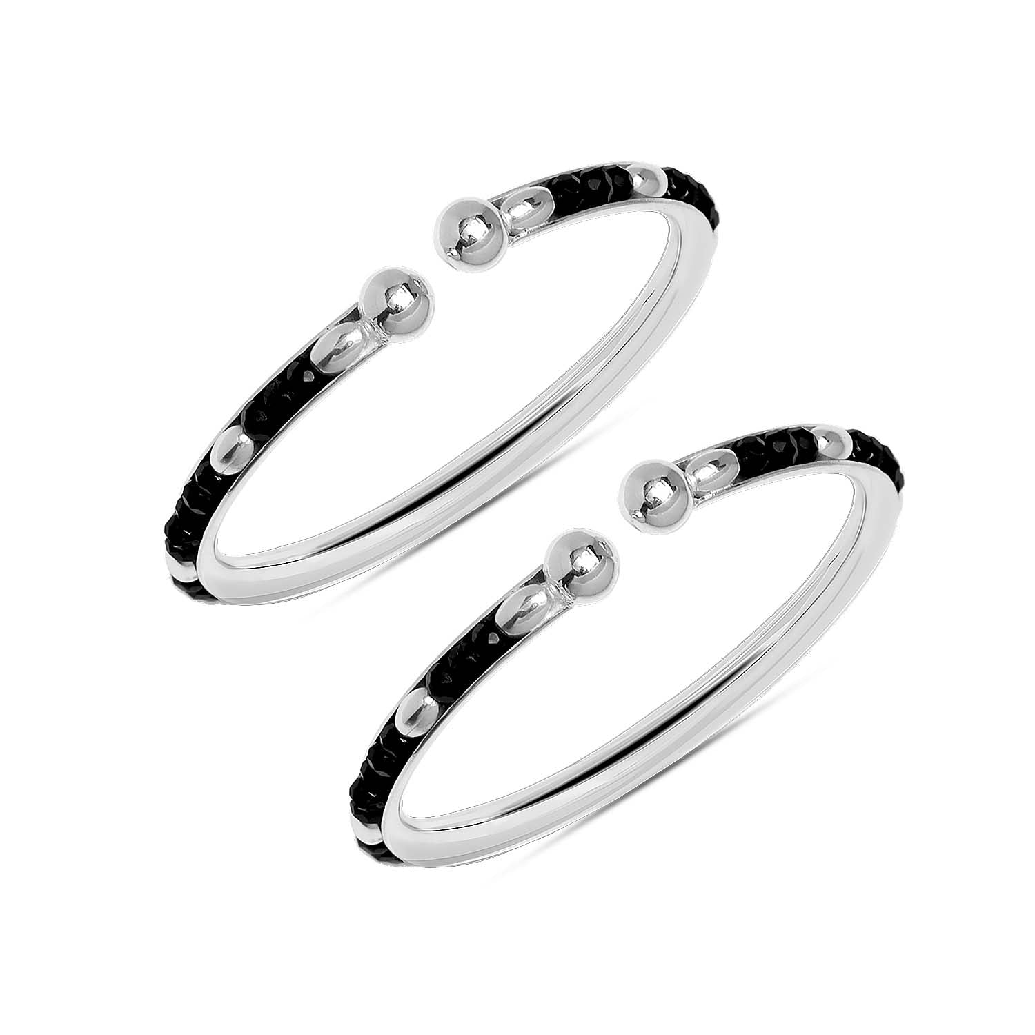 925 Sterling Silver Black Beads Nazariya Beaded Bangle for Kids