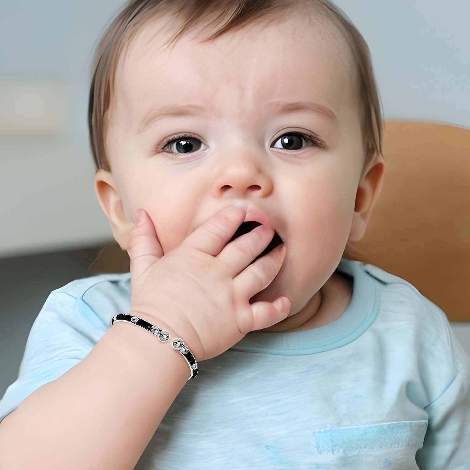 925 Sterling Silver Black Beads Nazariya Beaded Bangle for Kids