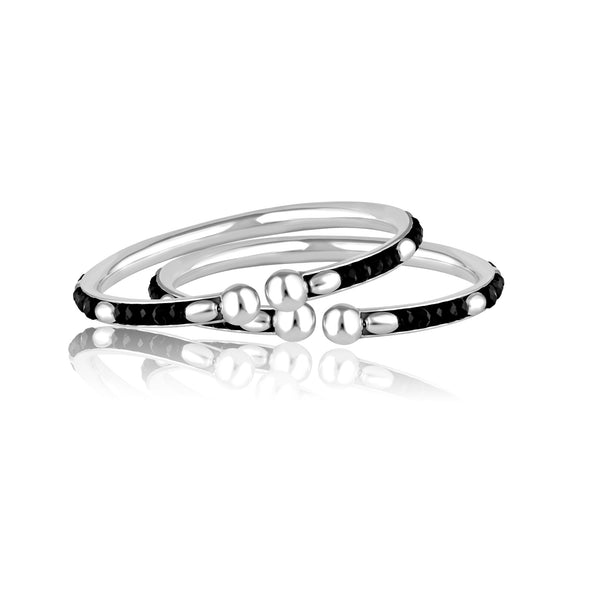 925 Sterling Silver Black Beads Nazariya Beaded Bangle for Kids