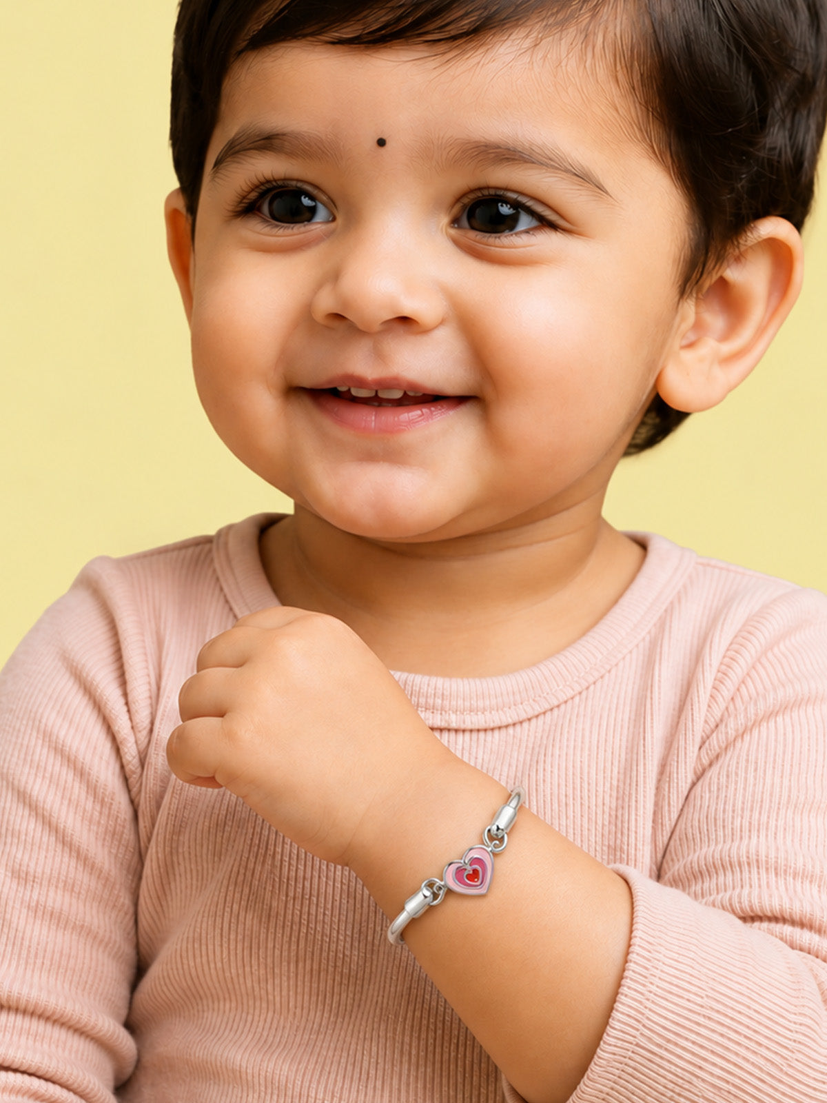 Pink Heart Kids’ Silver Nazariya Bangle