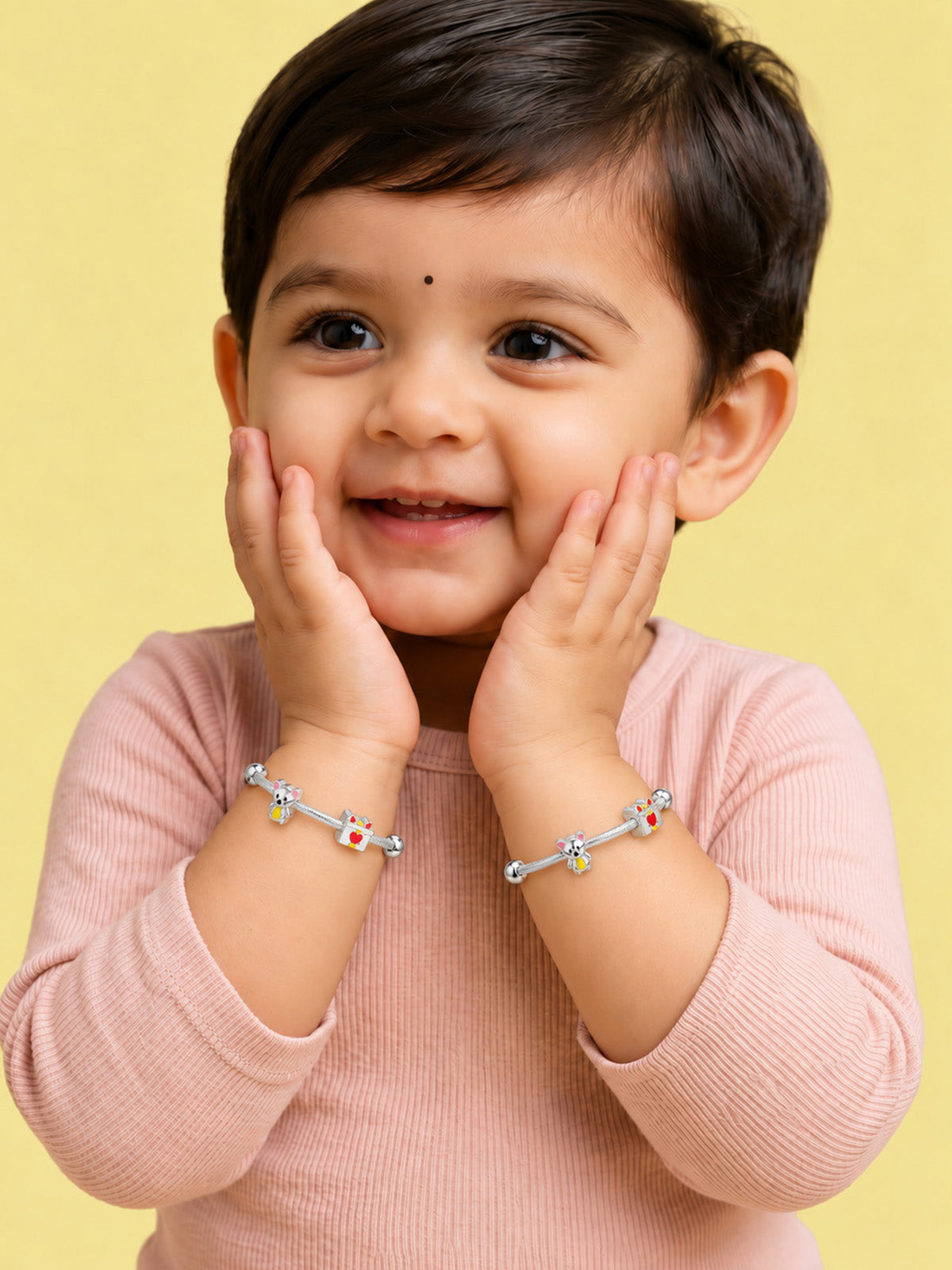 Silver Teddy Bear Charm Nazariya Bangles for Kids