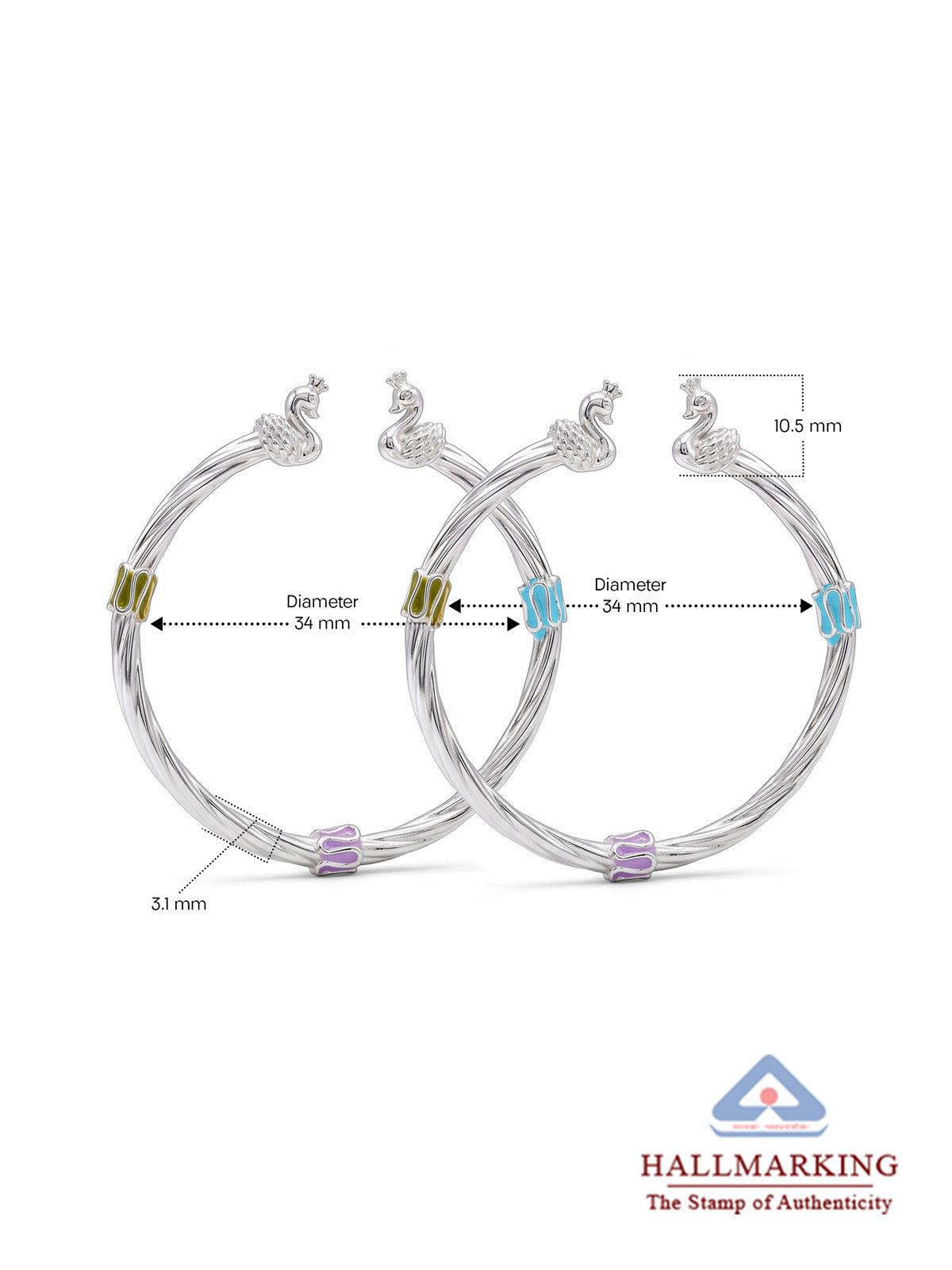 Peacock Twist Silver Kids’ Nazariya Bangles