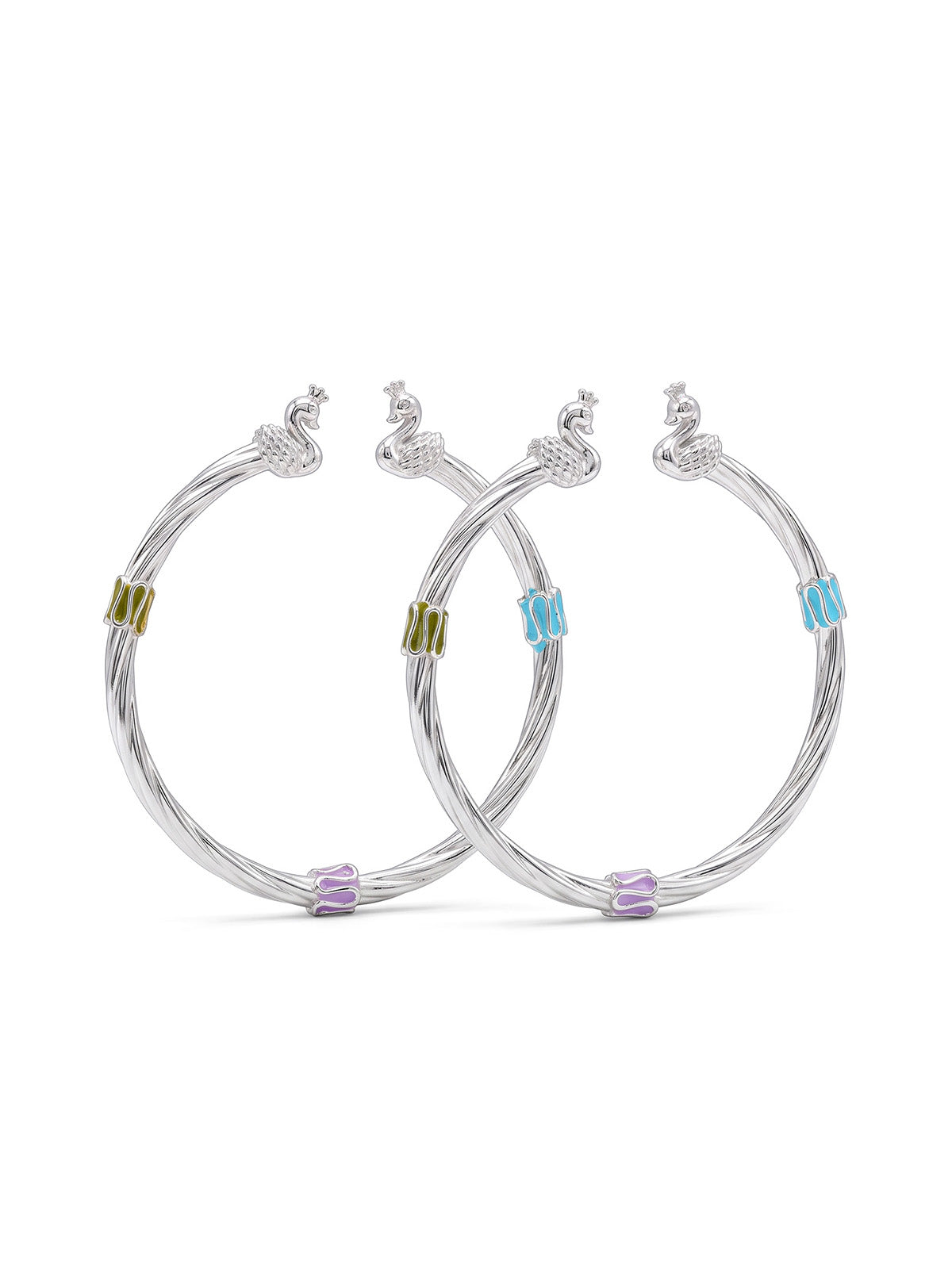 Peacock Charm Silver Kids Nazariya Bangles
