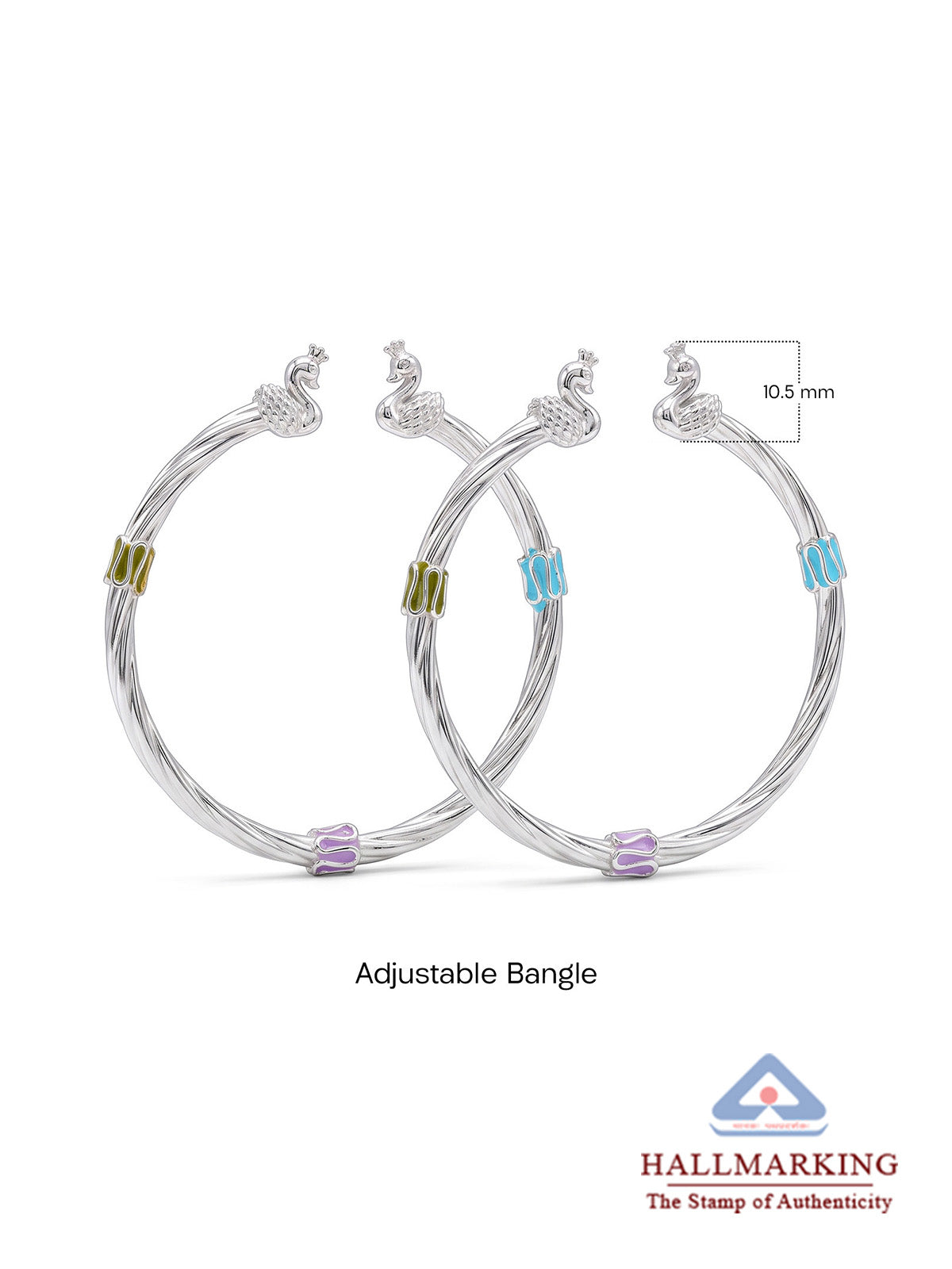 Peacock Charm Silver Kids Nazariya Bangles