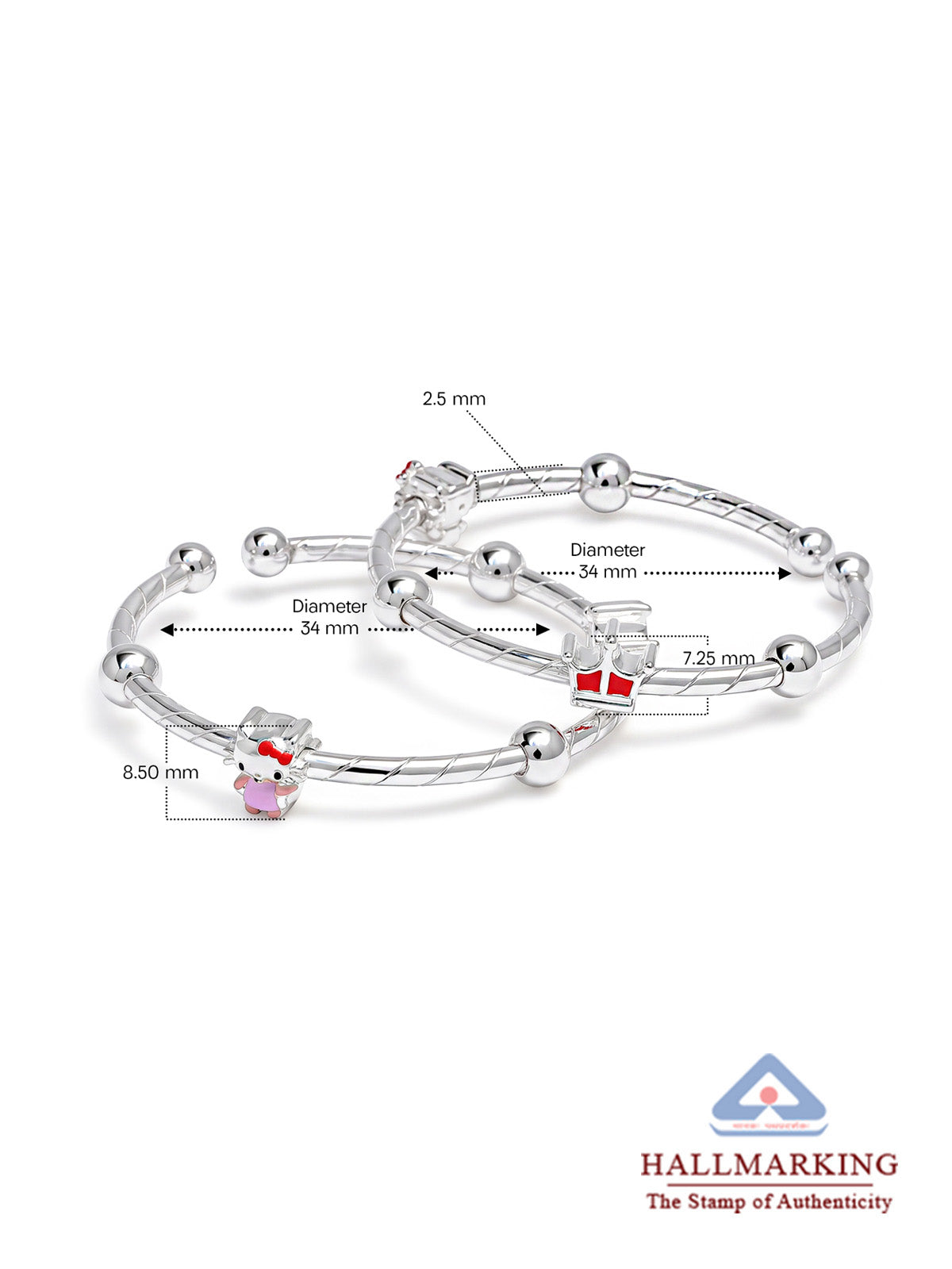 Kitty Charm Silver Kids’ Nazariya Bangles