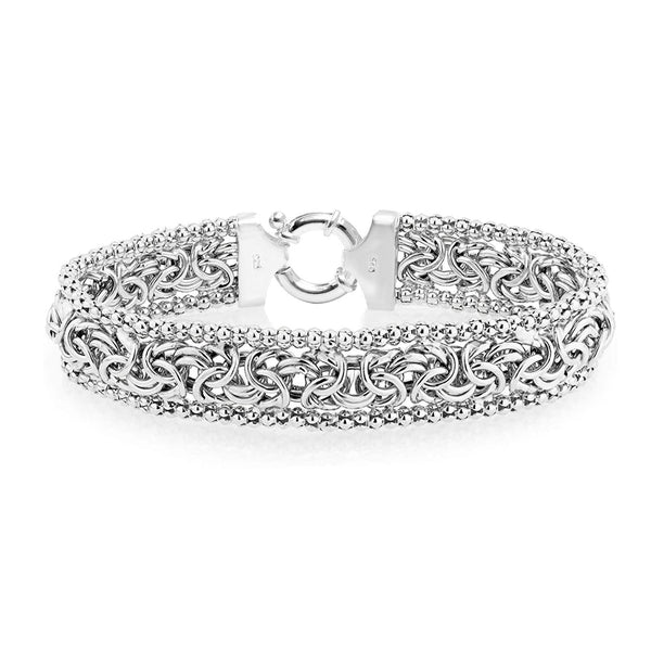 925 Sterling Silver Jewellery Byzantine Beaded Mesh Link Chain Bracelet for Women 8.0 inch
