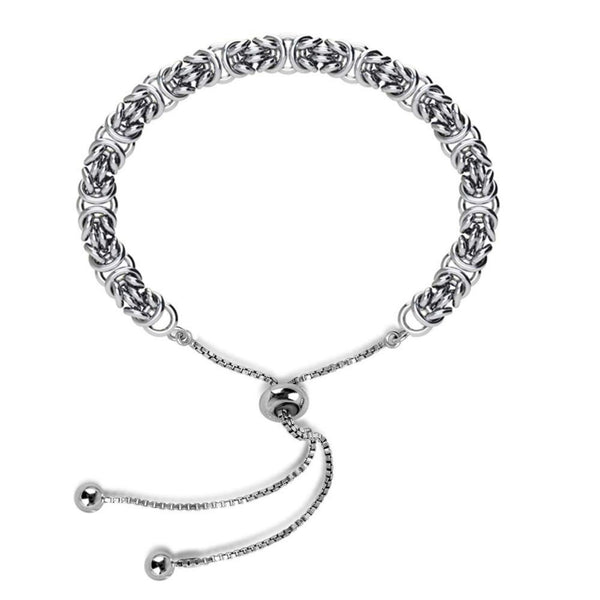925 Sterling Silver Sliding Bolo Rhodium Plated Byzantine Bracelet for Women