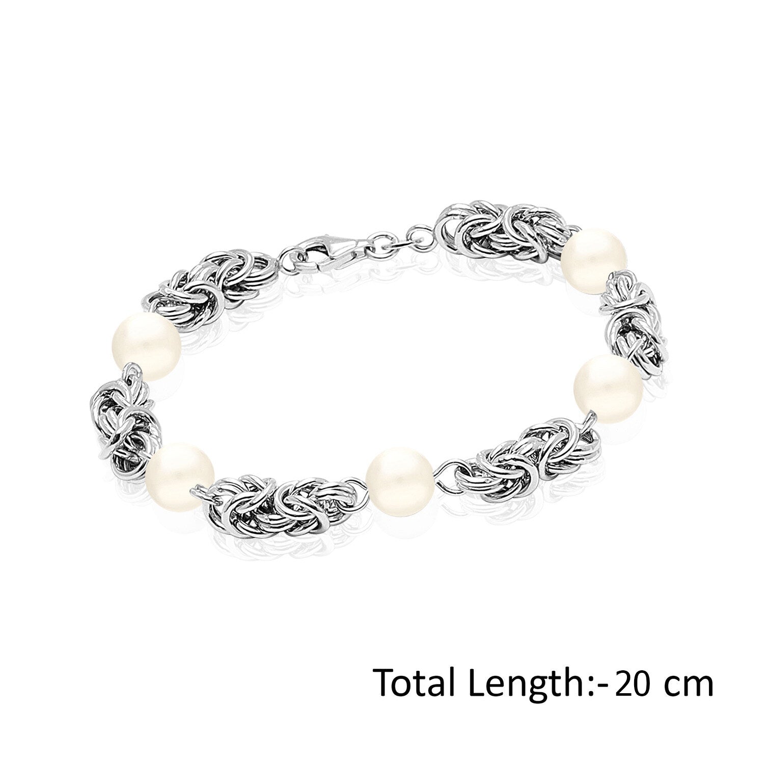 925 Sterling Silver Pearl Byzantine Station Bracelet for Women