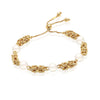 925 Sterling Silver Gold Plated Byzantine Link Bolo Pearl Bracelet for Women