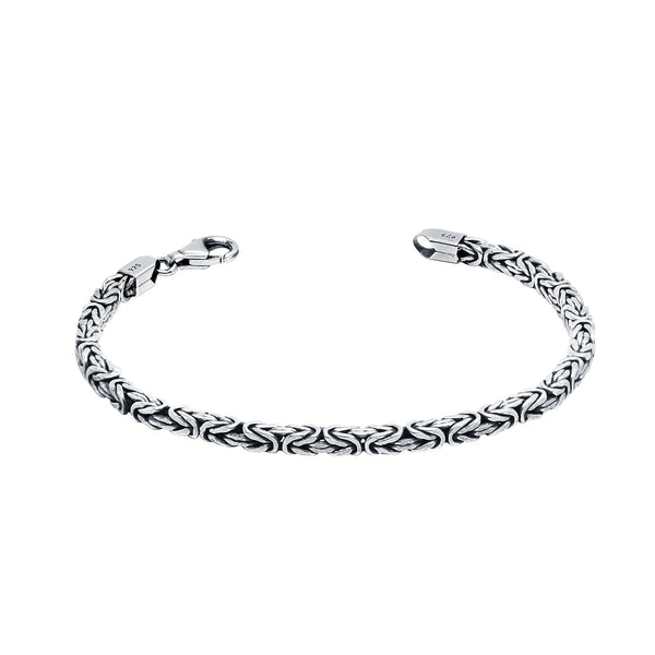 925 Sterling Silver Byzantine Link Chain Bracelet for Men and Women 4MM
