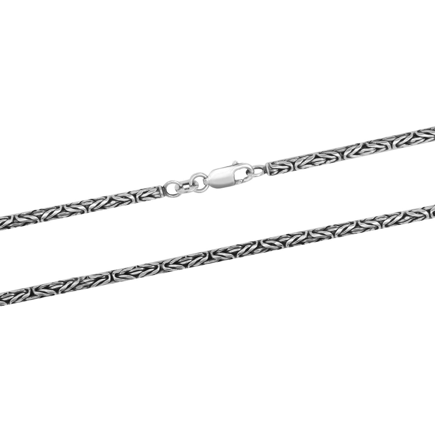 925 Sterling Silver Italian Round Handmade Classic Antique Byzantine Link Chain Necklace for Men Women  2.5 MM
