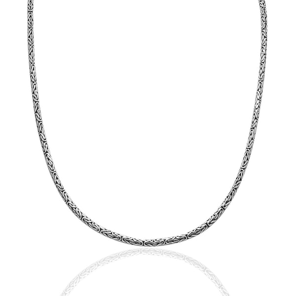 925 Sterling Silver Italian Round Handmade Classic Antique Byzantine Link Chain Necklace for Men Women  2.5 MM