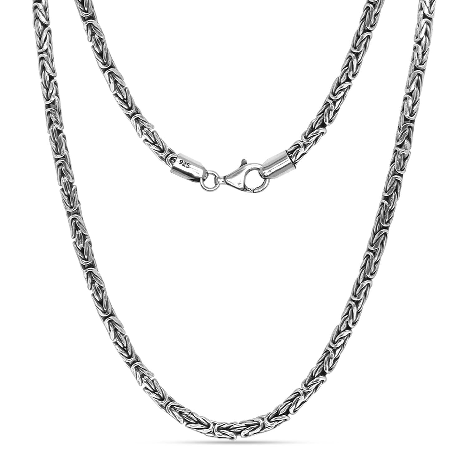 925 Sterling Silver Italian Round Handmade Classic Antique Byzantine Link Chain Necklace for Men and Women 0.4 CM
