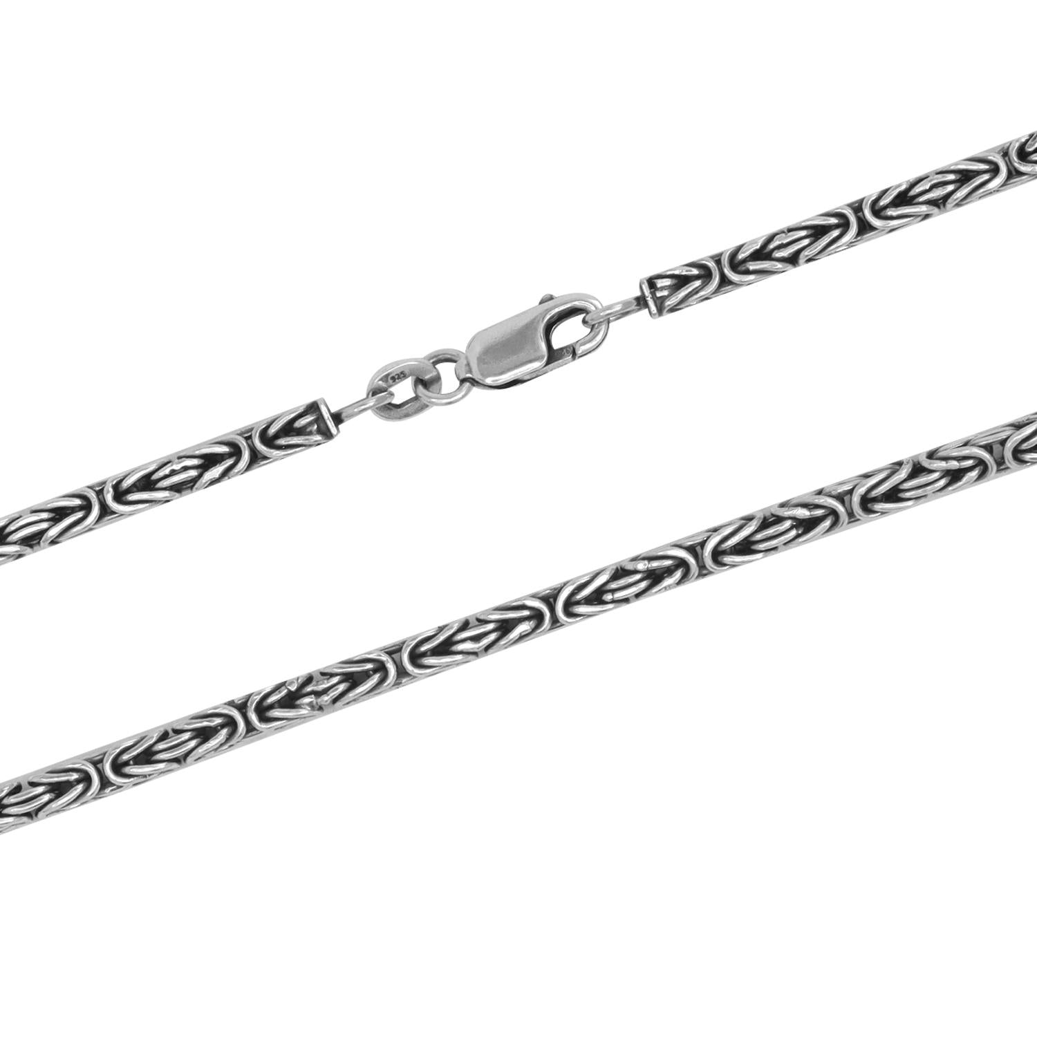 925 Sterling Silver Italian Square Handmade Classic Antique Byzantine Link Chain Necklace for Men and Women 2.5 MM