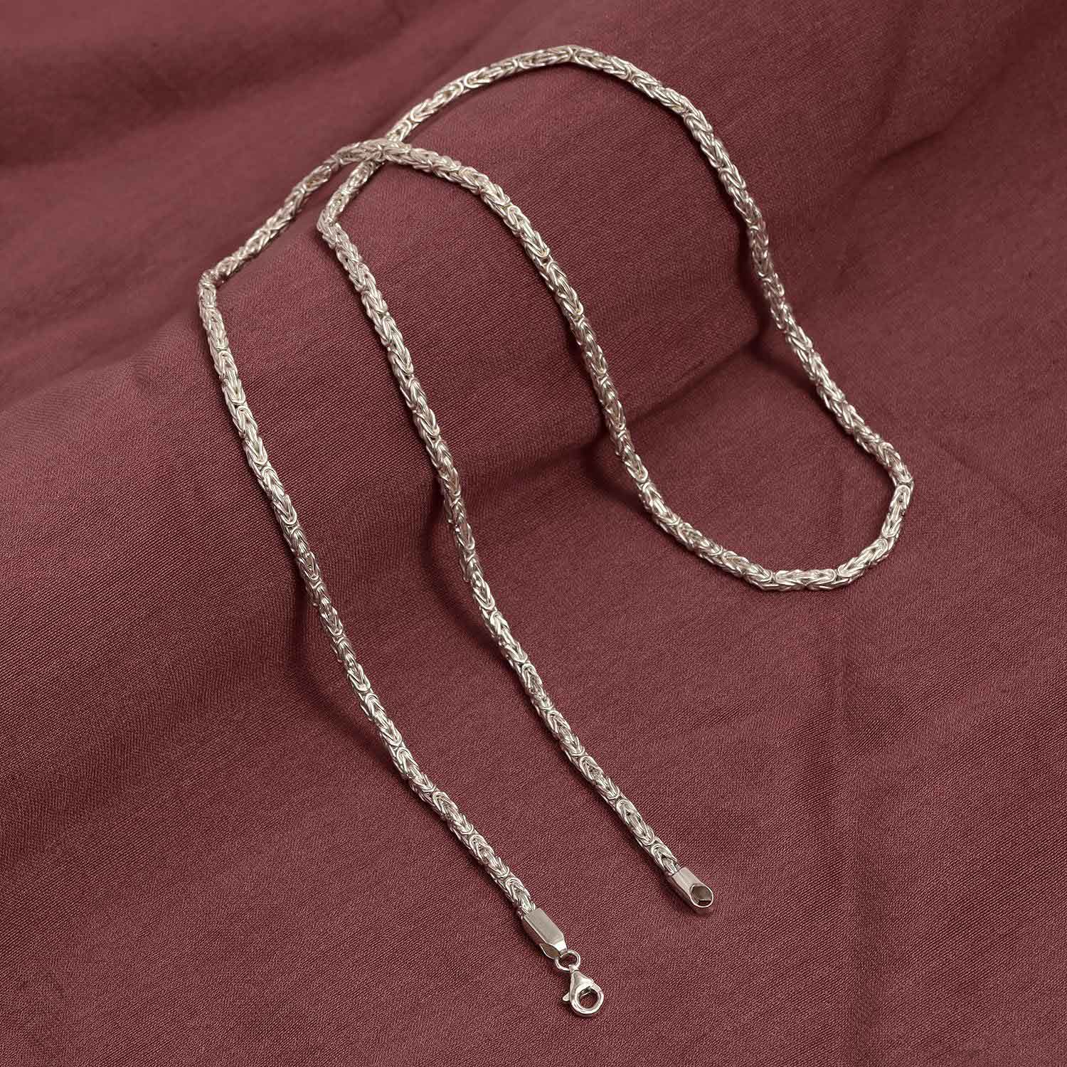 925 Sterling Silver Italian Square Handmade Classic Byzantine Link Chain Necklace for Women Teen 2.5 MM