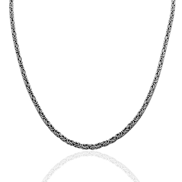 925 Sterling Silver Italian Square Handmade Classic Antique Byzantine Link Chain Necklace for Men and Women 2.5 MM