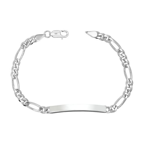 925 Sterling Silver Fancy Figaro Chain ID Bracelet for Men