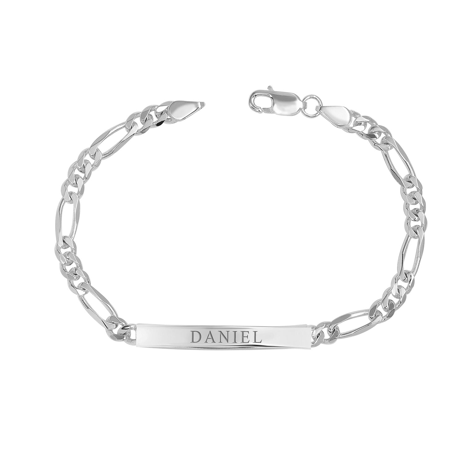 925 Sterling Silver Fancy Figaro Chain ID Bracelet for Men