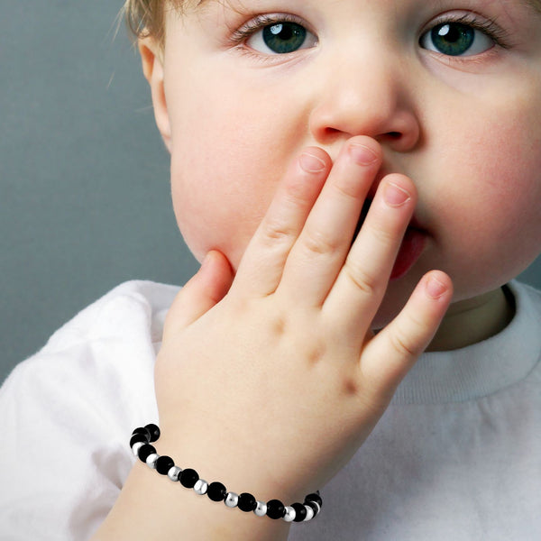 925 Sterling Silver Black Beads Nazariya Bracelet for Kids