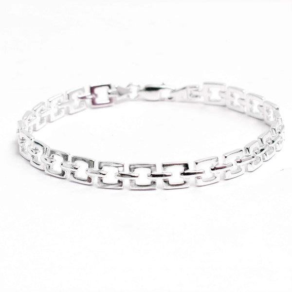 925 Sterling Silver Square Link Bracelet for Men and Boys 8.5 Inches