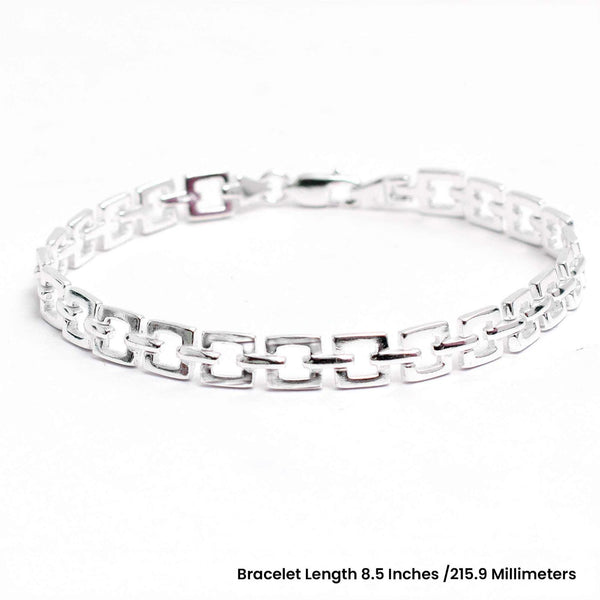 925 Sterling Silver Square Link Bracelet for Men and Boys 8.5 Inches