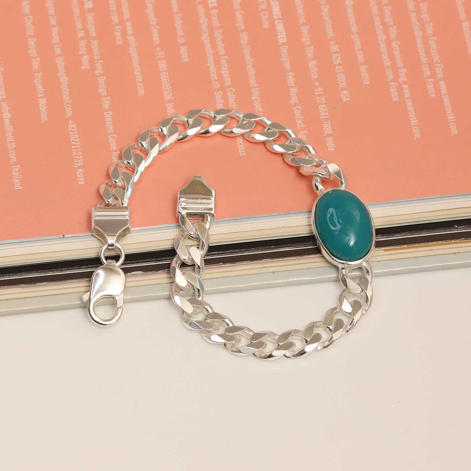 925 Sterling Silver Curb Chain Turquoise Stone Salman Khan Bracelet for Men's