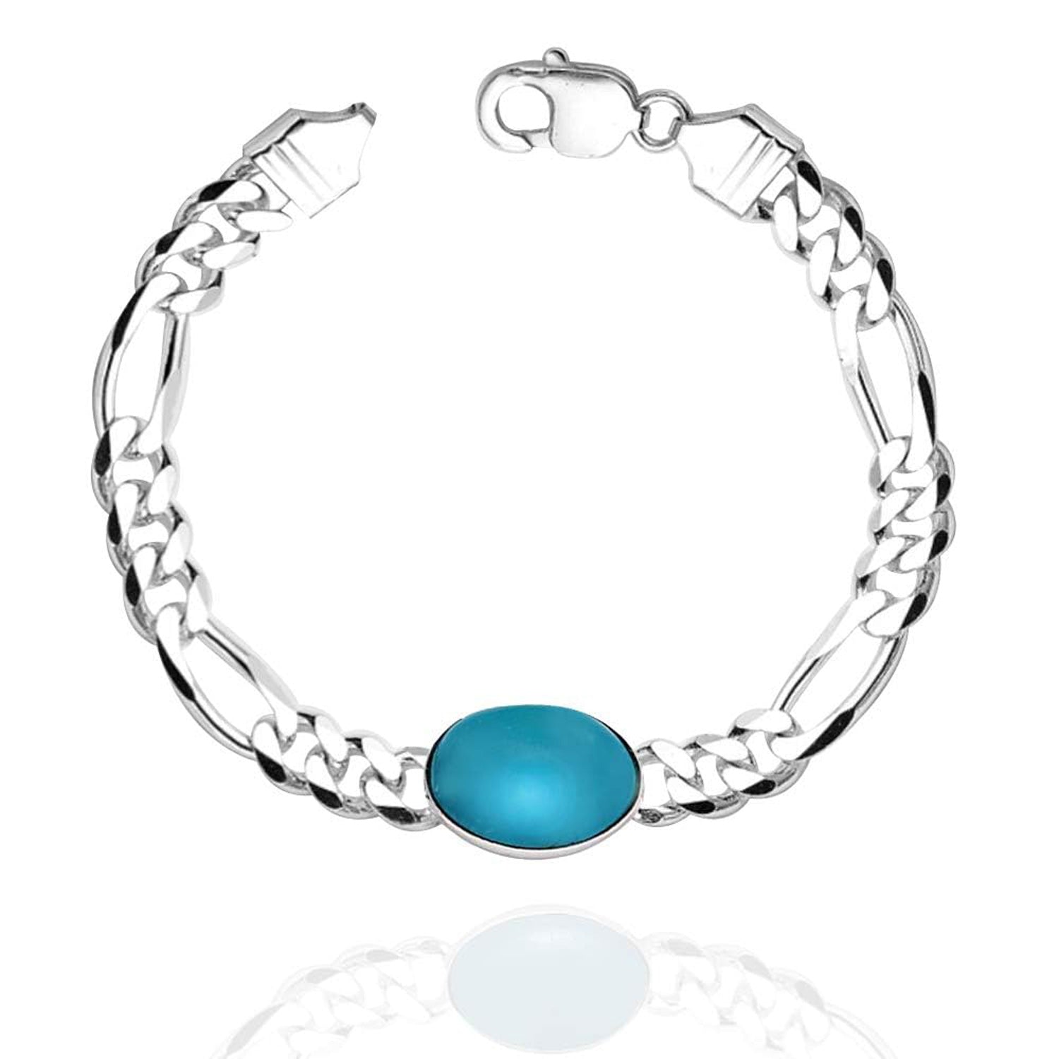 925 Sterling Silver Figaro Chain Turquoise Stone Salman Khan Bracelet for Men and Boys