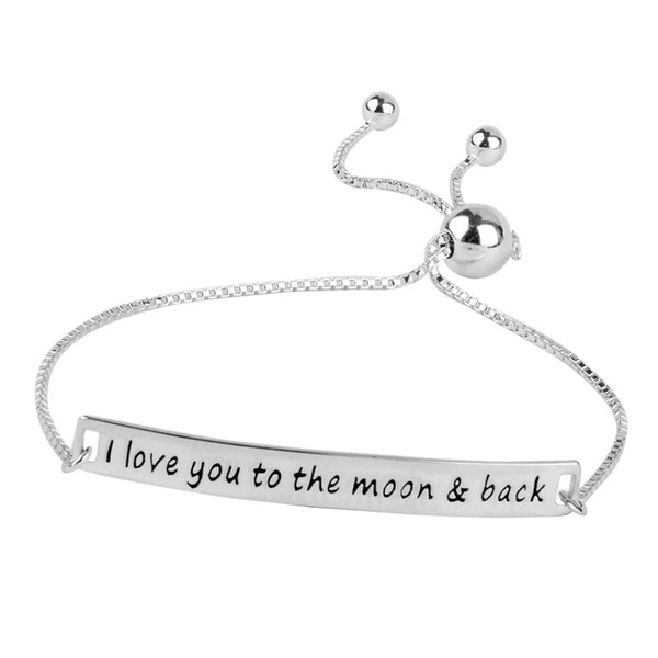 925 Sterling Silver Jewellery Love You To The Moon and Back Sliding Bolo Bracelet for Teen Women