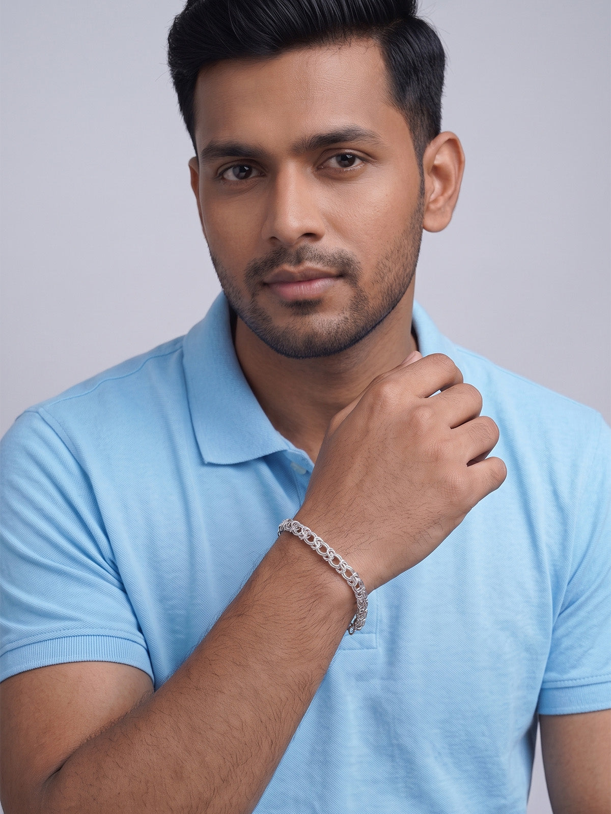 Rhodium Crest Chain Bracelet