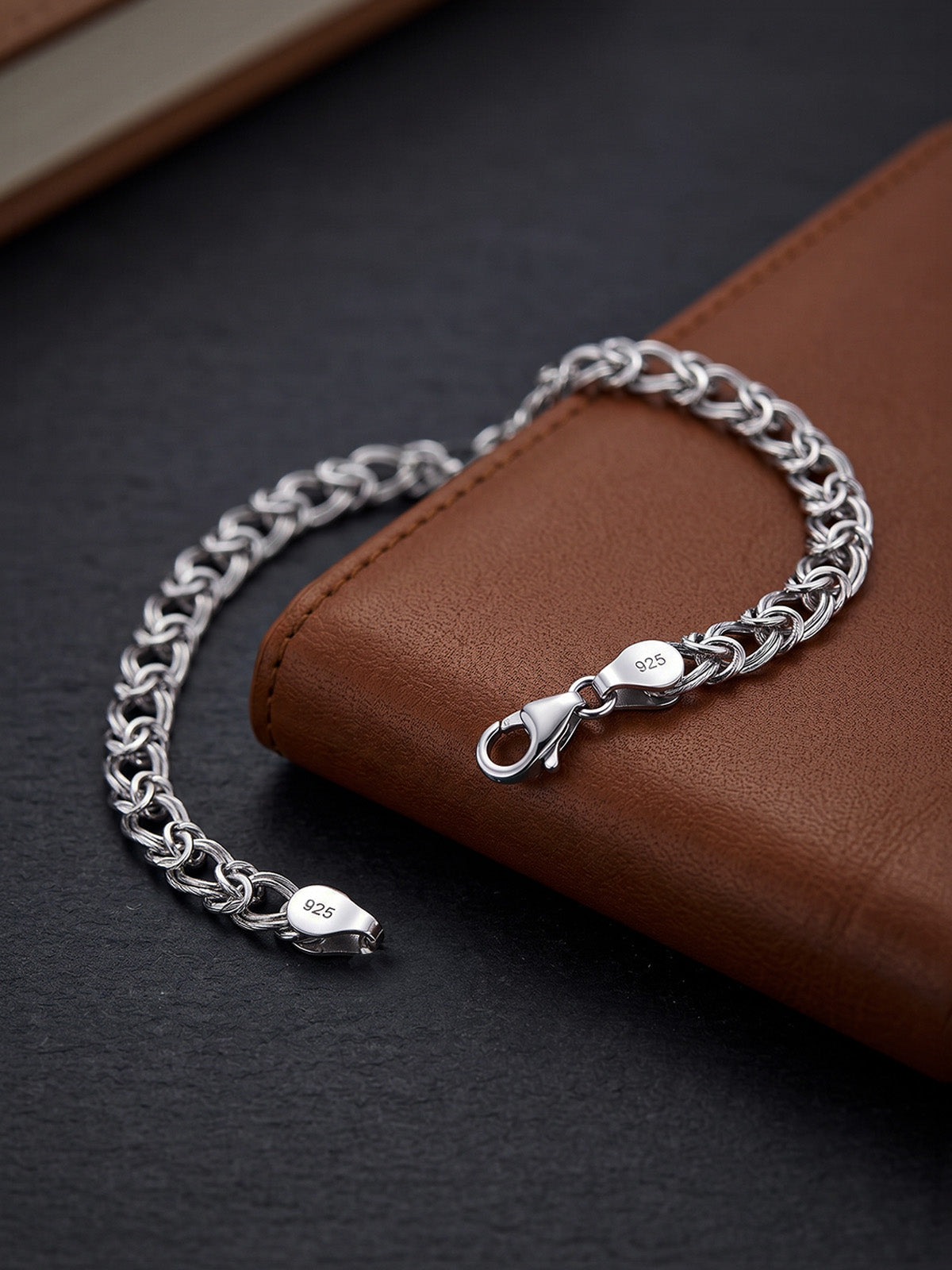 Rhodium Crest Chain Bracelet