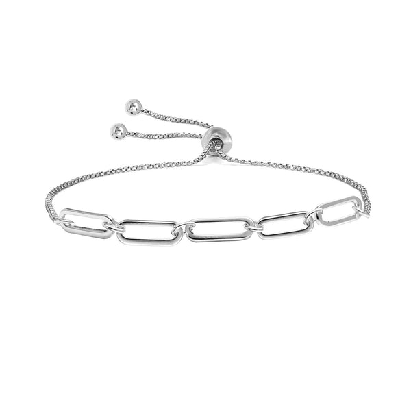 925 Sterling Silver Italian Paperclip Link Chain Sliding Bolo Bracelet for Women