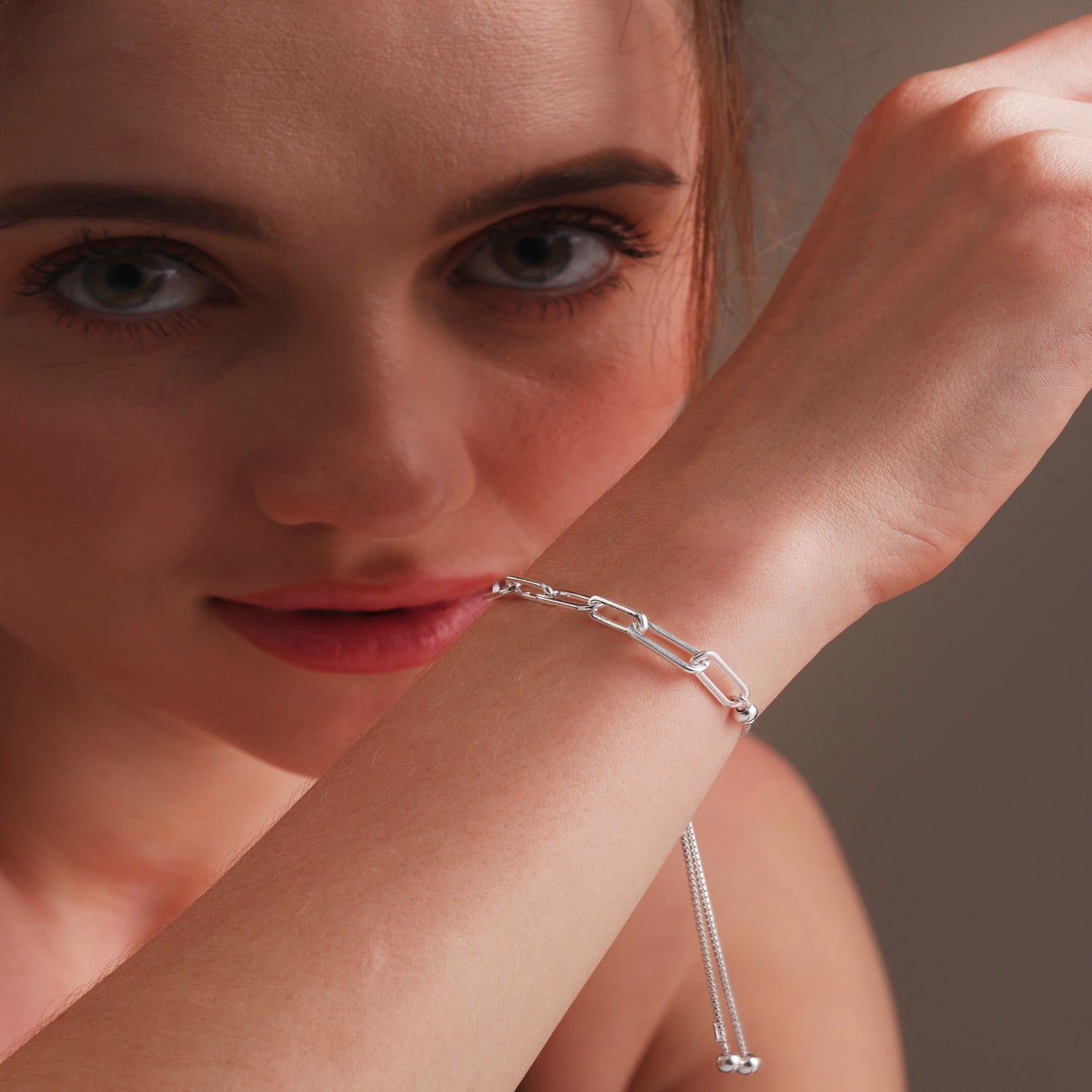 925 Sterling Silver Italian Paperclip Link Chain Sliding Bolo Bracelet for Women