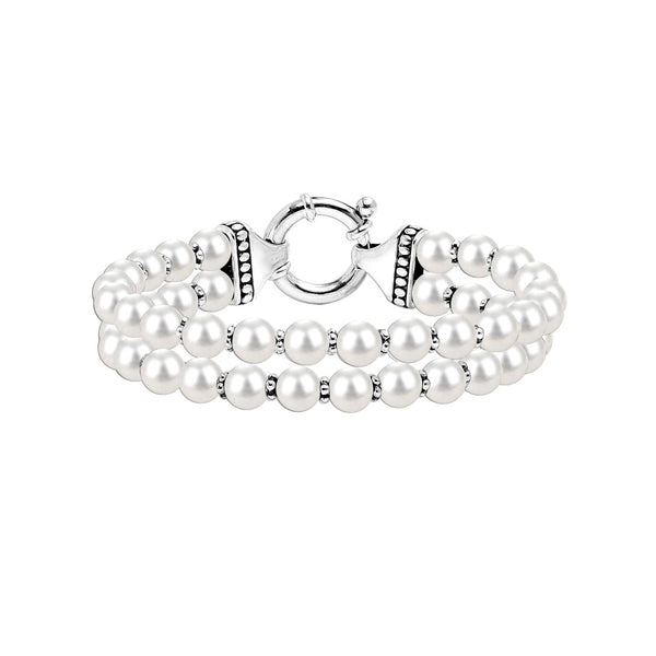 925 Sterling Silver Round Simulated Shell Pearl Bracelet for Women & Girls