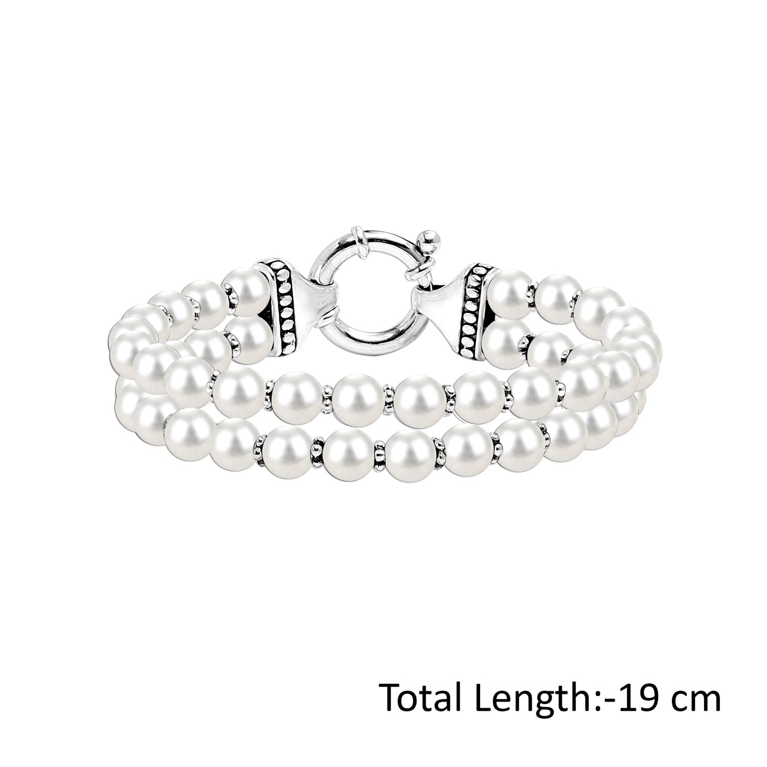 925 Sterling Silver Round Simulated Shell Pearl Bracelet for Women & Girls