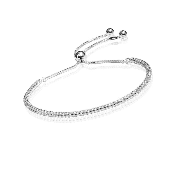 925 Sterling Silver Fancy Link Friendship Slider Adjustable Bracelet for Women Teen