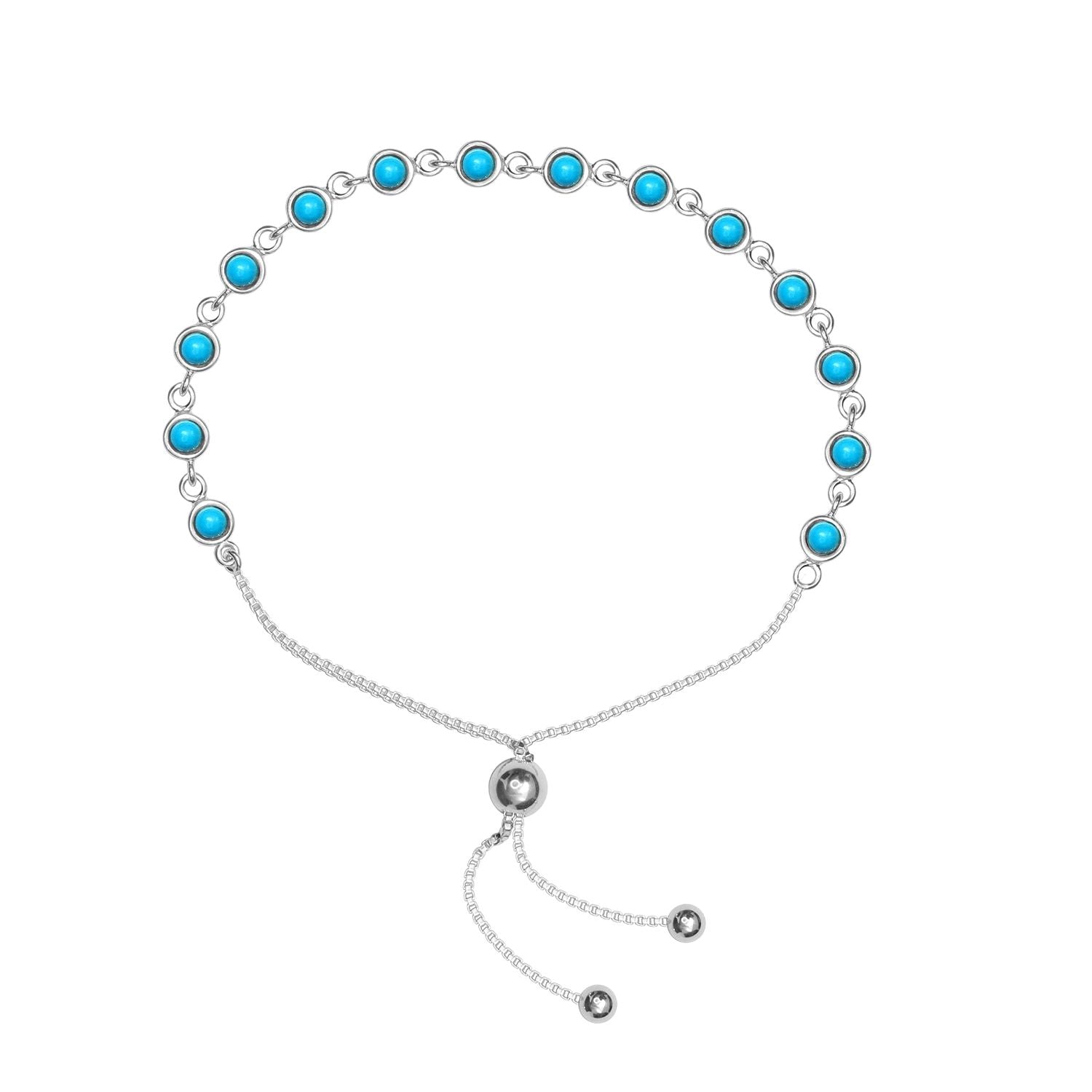 925 Sterling Silver Turquoise Stone Silding Bolo Adjustable Bracelets for Women and Girls