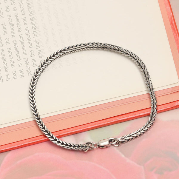 925 Sterling Silver Italian Oxidized Foxtail Chain Bracelet for Men and  Women