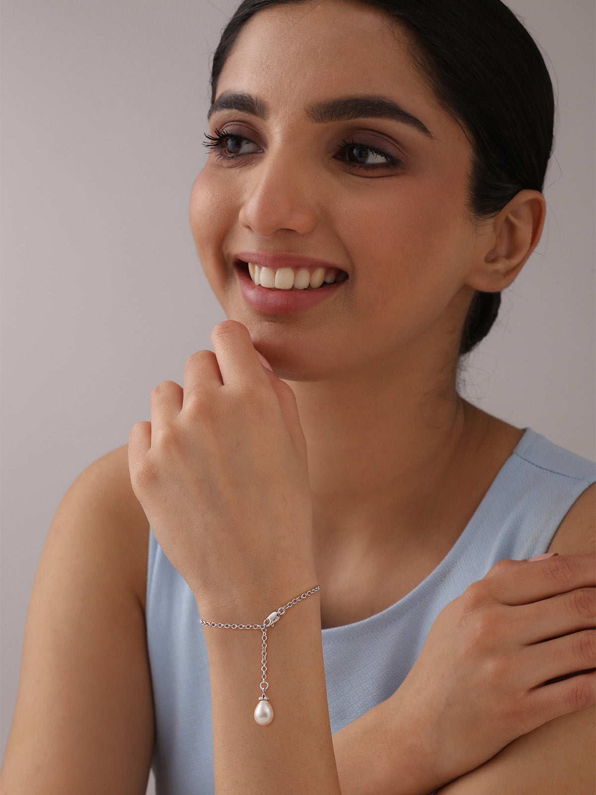 Silver Pearl Drop Bracelet