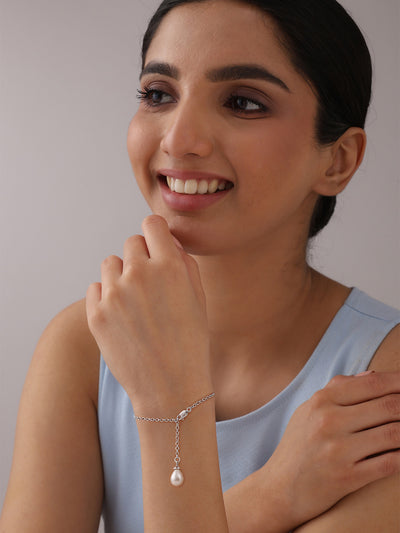 Silver Pearl Drop Bracelet