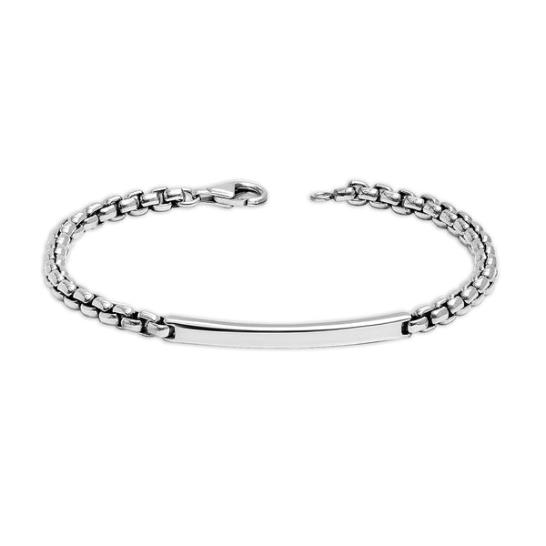 925 Sterling Silver Round Box Chain ID Bracelet for Men and Boys