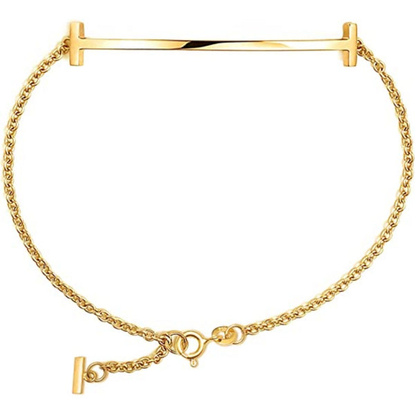 925 Sterling Silver 14K Gold-Plated Plain Adjustable Smile Bar Bracelet for Women