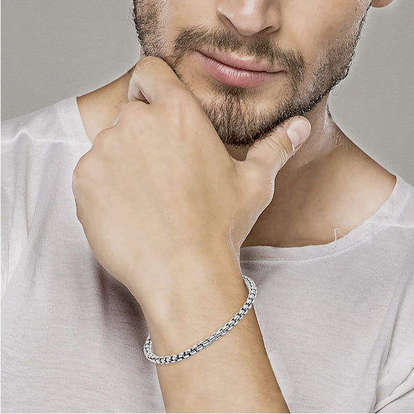 925 Sterling Silver Italian Oxidized Box Chain Lobaster Clasp Bracelet for Men and Boy's