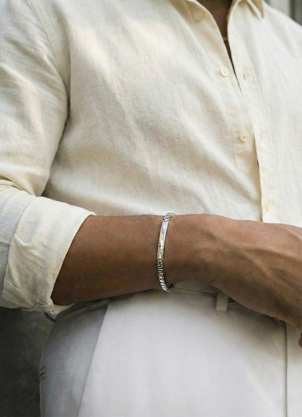 925 Sterling Silver Italian ID Bar Box Chain Bracelet for Men and Boy