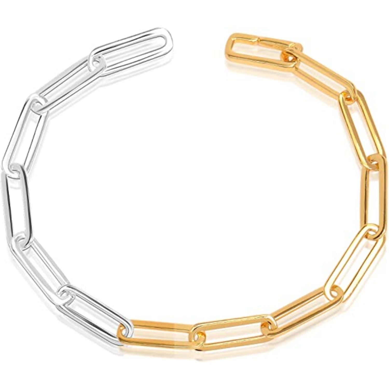925 Sterling Silver Fused Two Tone Paperclip Modular Chain Bracelet for Women Teen