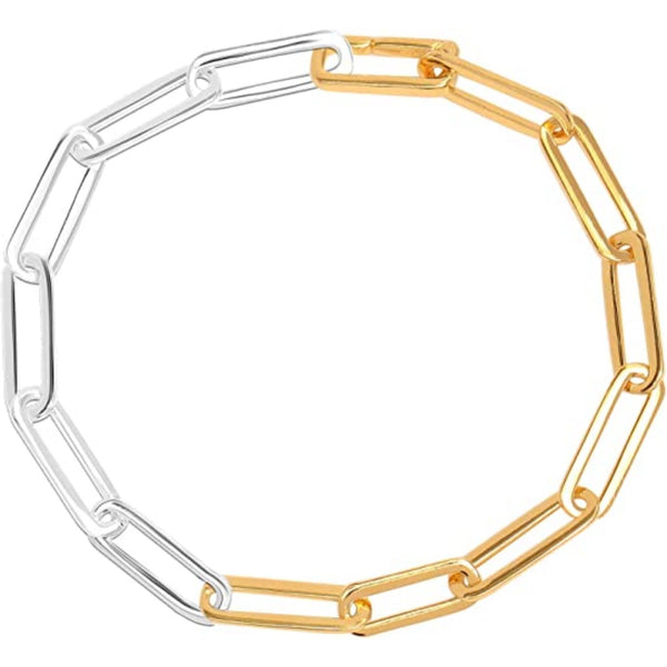 925 Sterling Silver Fused Two Tone Paperclip Modular Chain Bracelet for Women Teen