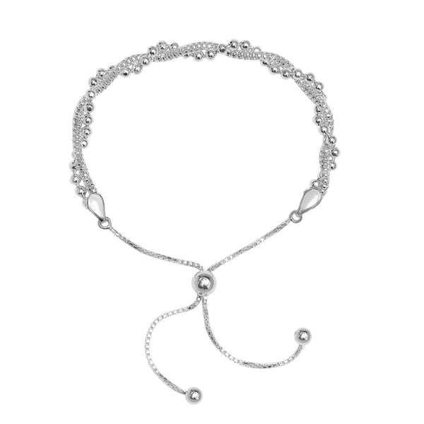 925 Sterling Silver Diamond Cut Ball Covered by Twisted Popcorn Coreana Chain Adjustable Bolo Bracelet for Women Teen
