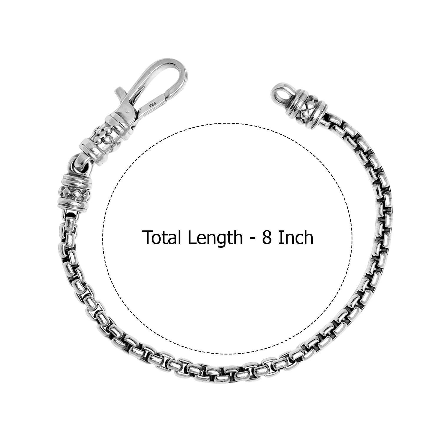 925 Sterling Silver Antique Italian 4mm Square Rolo Link Round Box Chain Bracelet for Men and Boys