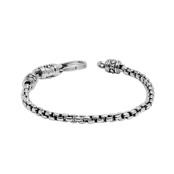 925 Sterling Silver Antique Italian 4mm Square Rolo Link Round Box Chain Bracelet for Men and Boys